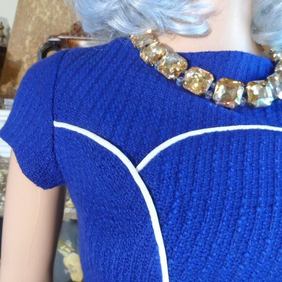 Moschino CheapandChic Light Blue Tweed Sheath Dress w/White Pipping Size 10 - Picture 9 of 16